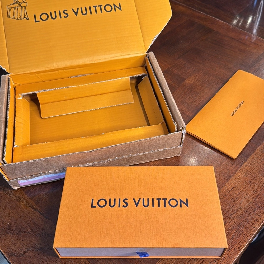 LV Louis Vuitton Empty Drawer Orange Wallet Box Ribbon